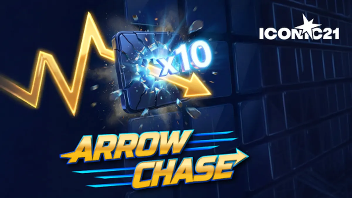 Interface dinâmica do jogo Arrow Chase com grade de multiplicadores e seta em movimento.