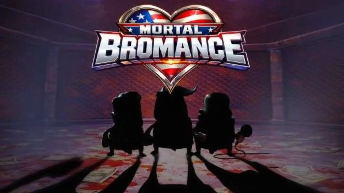 Interface do jogo Mortal Bromance em um smartphone com tema de neon